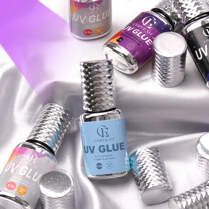 Κόλλα βλεφαρίδων EaseGlam 0.3S UV για προέκταση βλεφαρίδων Χαμηλού ερεθισμού Ισχυρή κόλλα βλεφαρίδων με υπεριώδη ακτινοβολία για μακιγιάζ Μαύρη μωβ κόλλα Led 4 Χρώμα