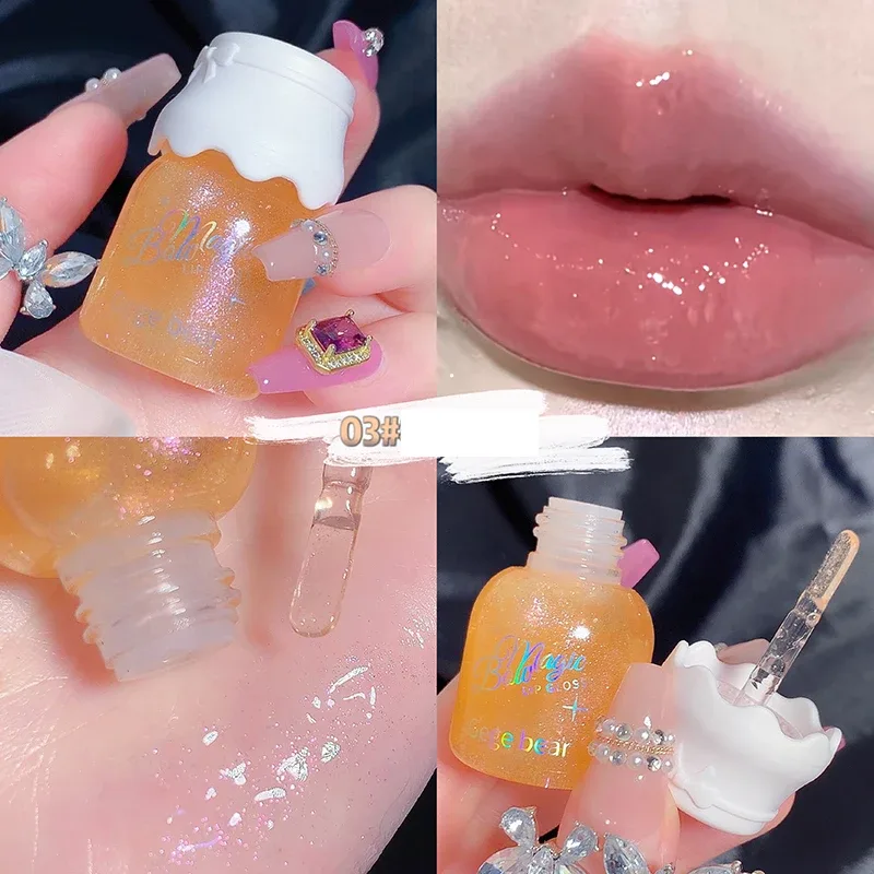 Gege Bear Butterfly Knot Lip Gloss לחות לחות מראה ברק נוצץ Non-Stick Cup שפתון איפור יופי