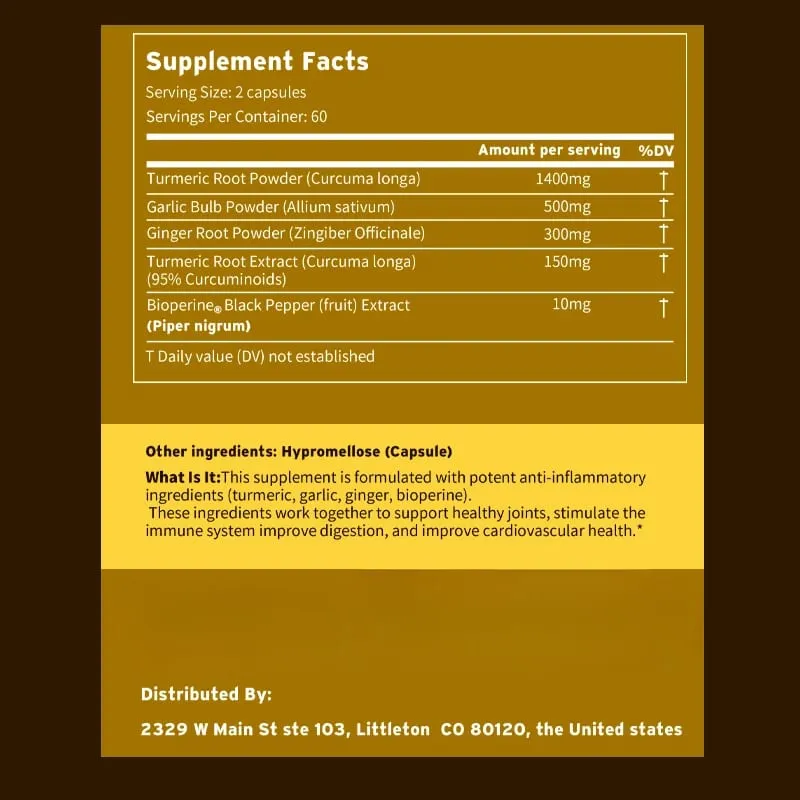 Συμπλήρωμα 4-σε-1 Turmeric Ginger - με Σκόρδο κουρκουμίνη μαύρο πιπέρι - Ανοσολογική υποστήριξη των αρθρώσεων Βελτιώνει την πέψη — image 3