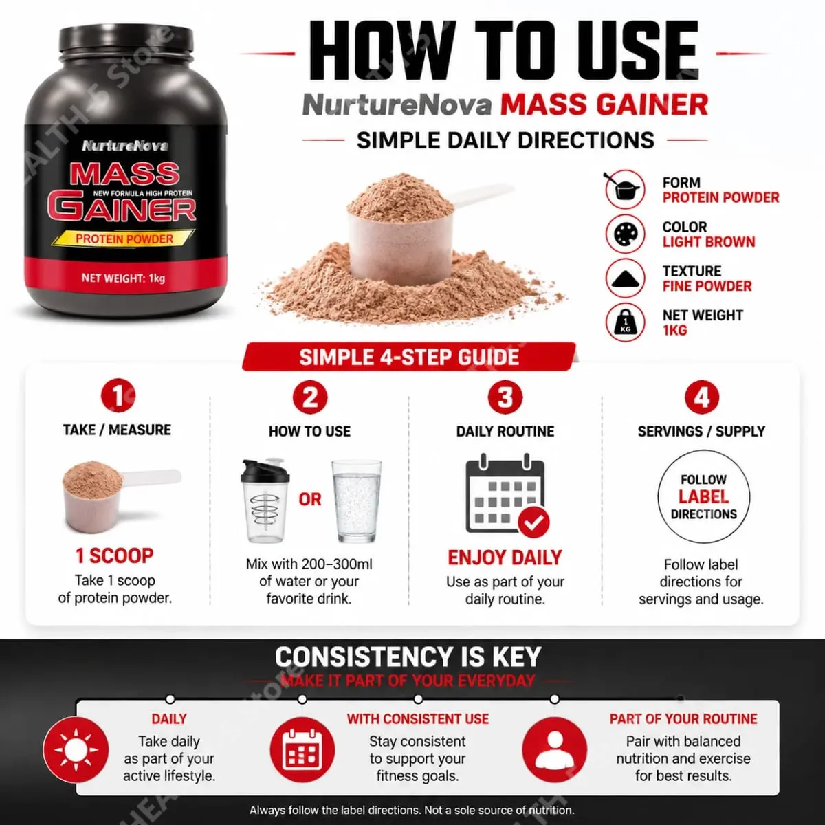 Mass Gainer Protein Powder NurtureNova New Formula High Protein for Muscle Building Support Συμπλήρωμα Αθλητικής Διατροφής 1kg