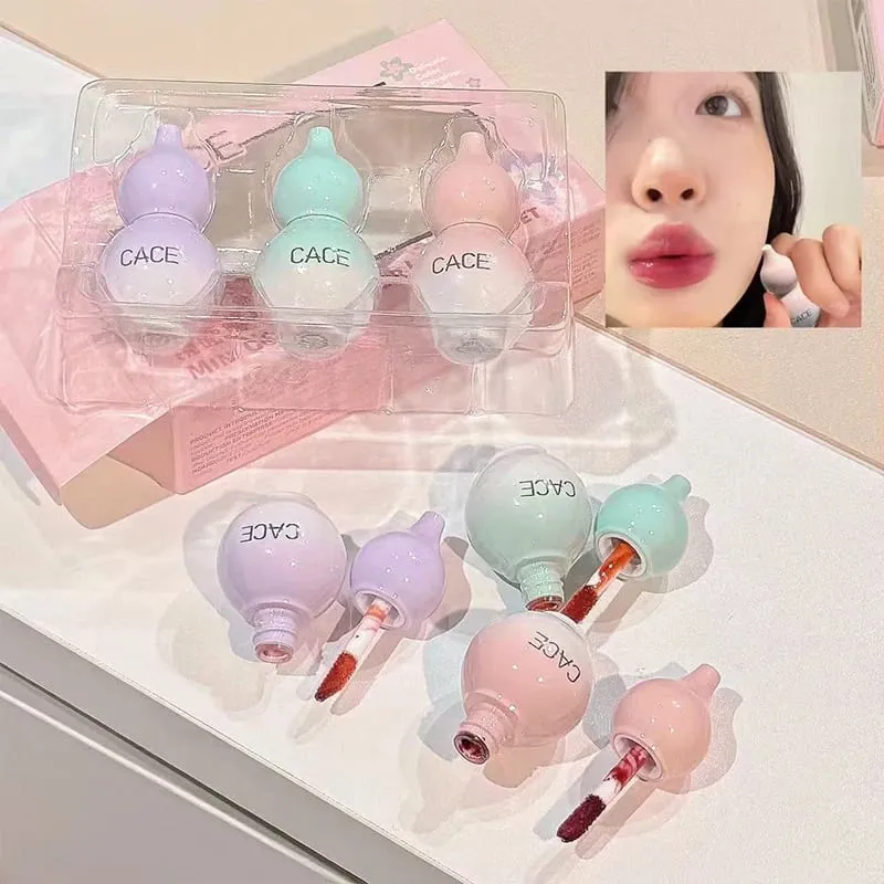 Mini Gourd Watery Mirror Lip Glaze Σετ 3 χρωμάτων Διαρκής Ενυδάτωση Water Glass Lipgloss Tint Hydrating Lip Stain Kit