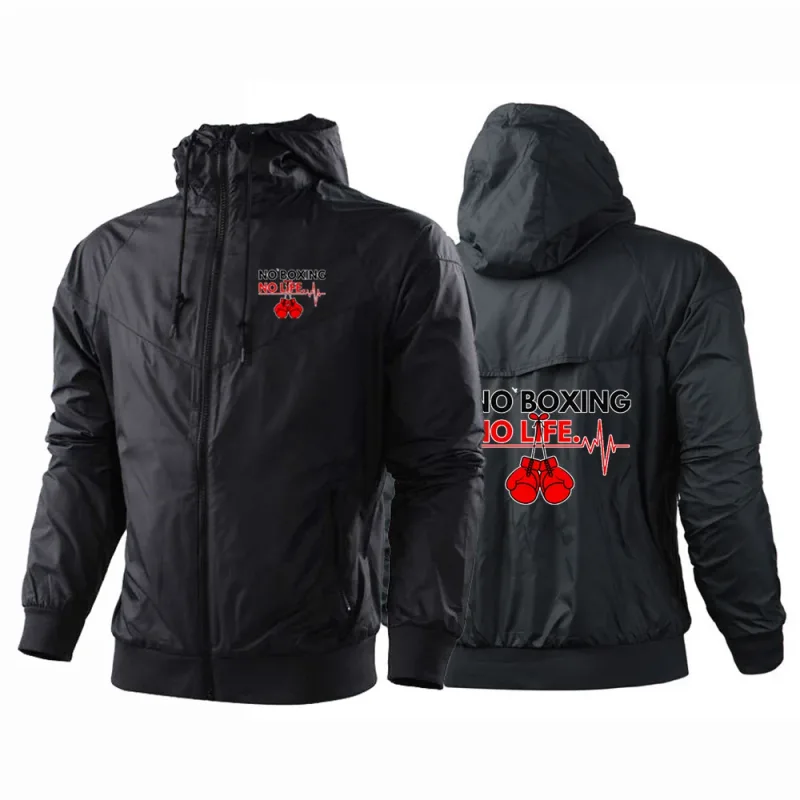 2025 No Boxing No Life Gym hombres primavera y otoño fino a prueba de viento Casual con capucha Color a juego moda estampado rompevientos abrigo