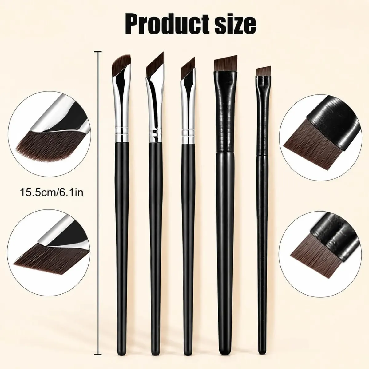 Σετ πινέλου μακιγιάζ ματιών 5/7-Piece Precision | Βουρτσάκια φρυδιών Scythe & Angled Eyeliner με αναστρέψιμο σχέδιο μακριάς λαβής