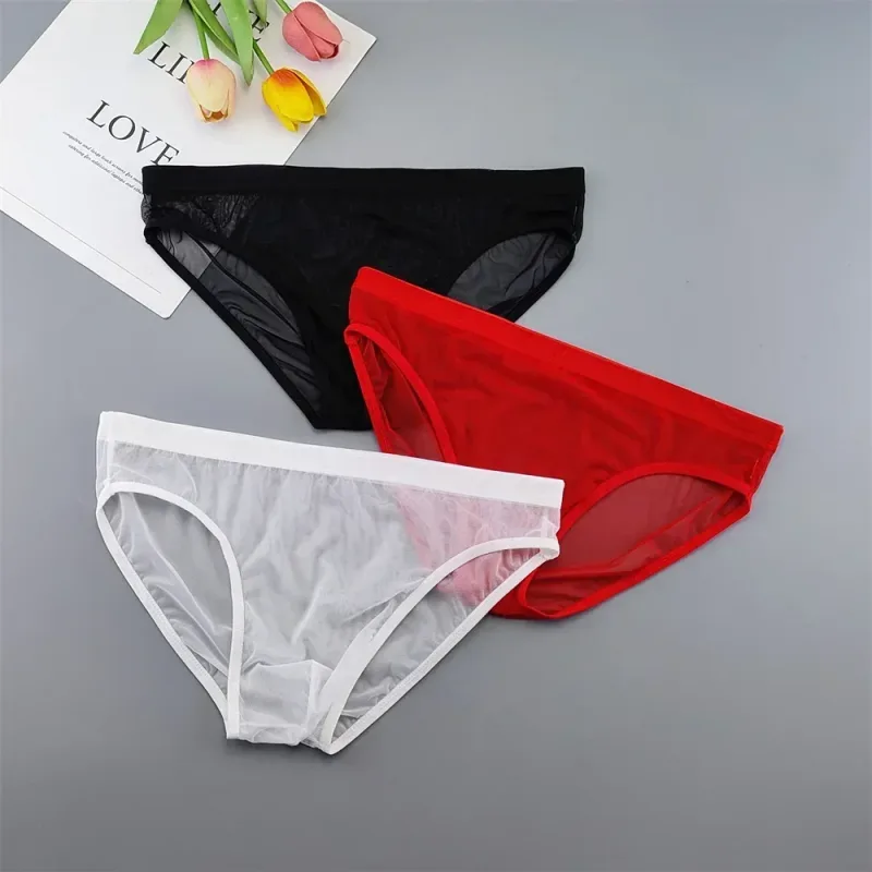 Plus Size Transparent Underwear See Through Sexy Briefs para sa Mga Lalaki na may Pouch Nylon Hombre Slips Breathable Male Panties XL-4XL — image 18