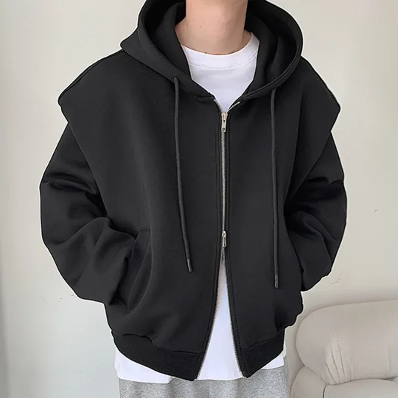 2024 otoño nuevo diseño de hombro acolchado ropa de calle firme hombres doble cremallera sudaderas con capucha Harajuku Casual sudaderas con capucha diarias