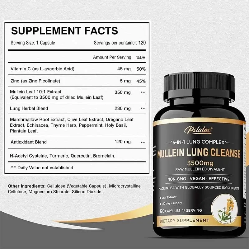 Mullein Lung Cleansing - Smoker's Respiratory Supplement Vegetarian Capsules - Lung Clearing Lung Health Immunity Supplement