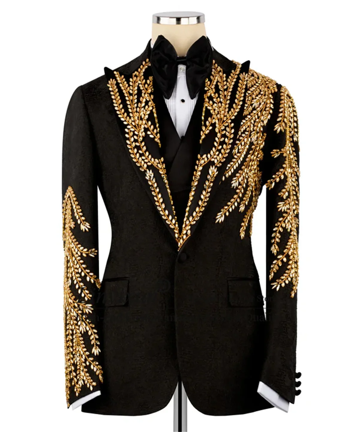 Stunning Rhinestones Crystals Men Suits 3 Piece Sets Tuxedos Wedding Jacquard Costume Homme Customized Slim Groom Male Blazers