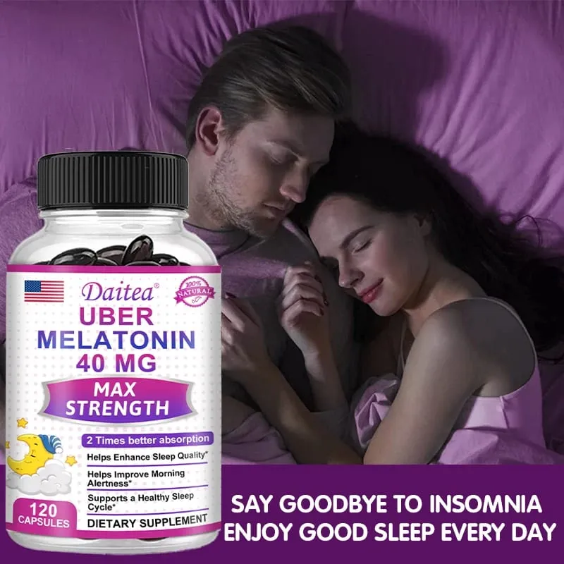 Daitea Super Melatonin Capsules-40mg Contain Vitamin C Help You Fall Asleep Faster Relieve Insomnia and Improve Sleep Quality