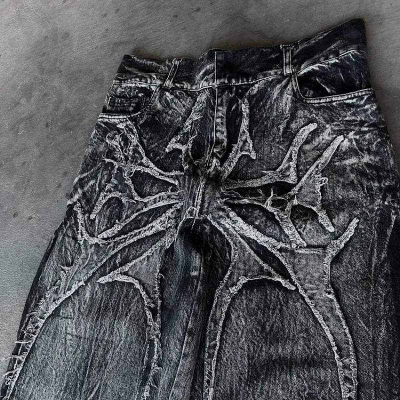 Vintage Y2K Baggy Jeans Splicing hímzés Mintás kiváló minőségű farmer Hip Hop Gothic Streetwear férfi női Alkalmi széles szárú farmer