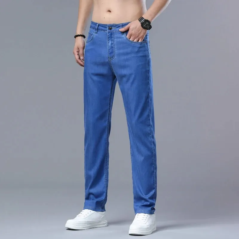 Lyocell Jeans nyári ultravékony elasztikus egyenes férfi farmer nadrág divat koreai puha kendő Menő üzleti alkalmi nadrág — image 7