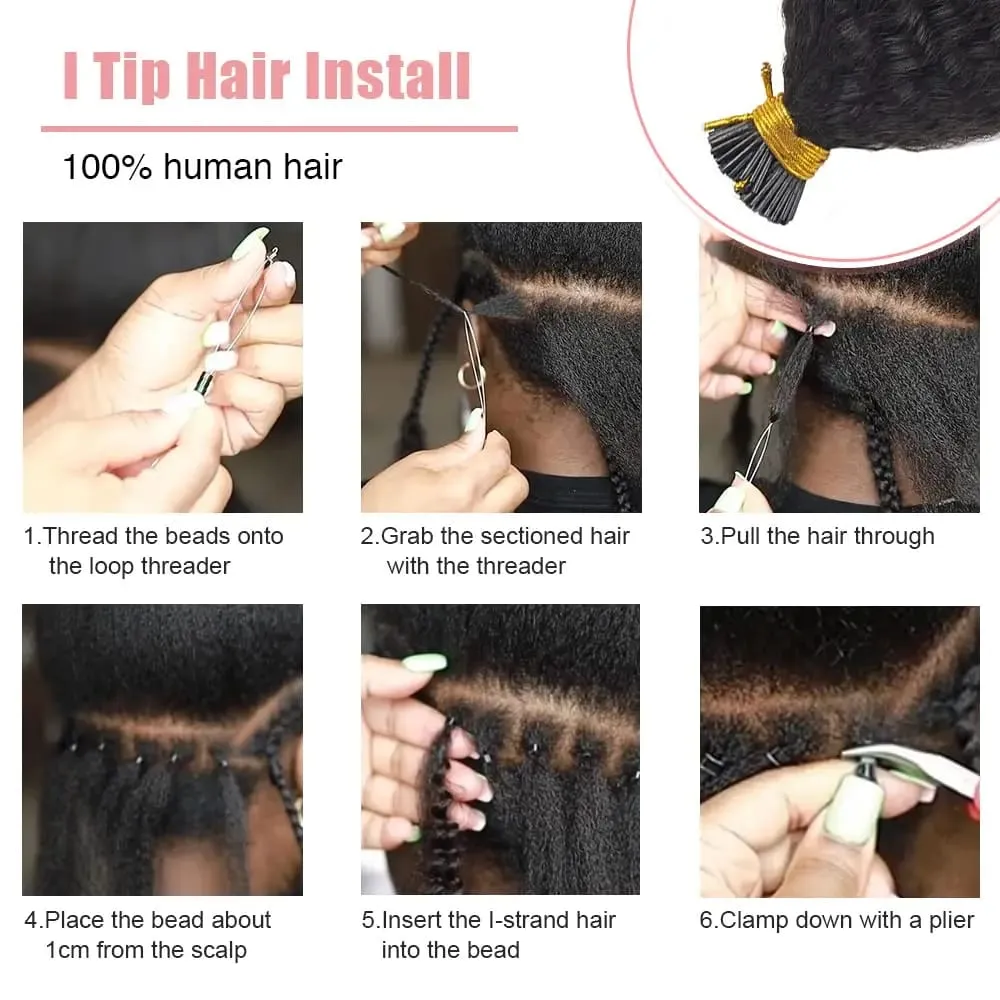 I Tip Hajhosszabbítók Kinky Straight Emberi Haj #1B Pre Bonded Remy Micro Links Emberi Hajhosszabbítások Natúr fekete 1g/szál