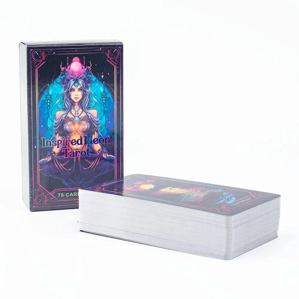 Dek Tarot Neon Terinspirasi 78 Kartu Edisi Ramalan Visi Bahasa Inggris Papan 10.3X6Cm untuk Bermain Game dan Ramalan