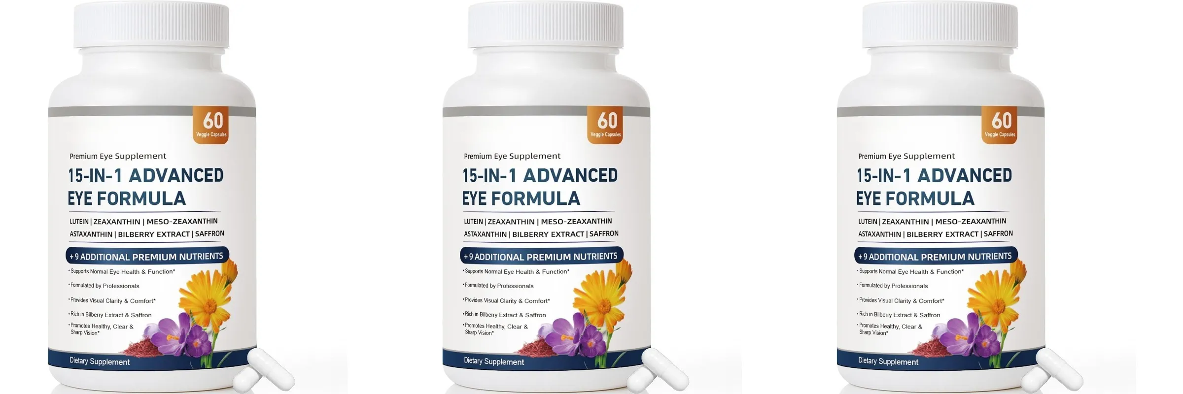 15-in-1 Advanced Eye Formula with Lutein Zeaxanthin Astaxanthin Bilberry & Saffron Visual Comfort Support 60 Capsules — image 8