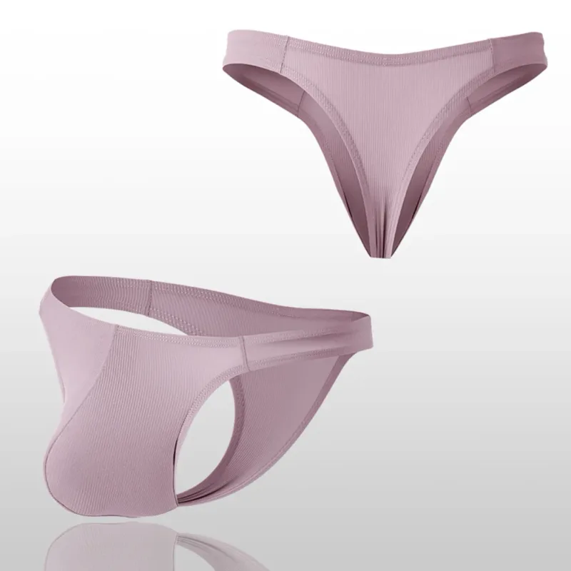 Ice Silk Thongs Men Sexy Underwear Soft Ribbed G-string Breathable Underpants Seamless Panties Male Lingerie Bulge Pouch Briefs
