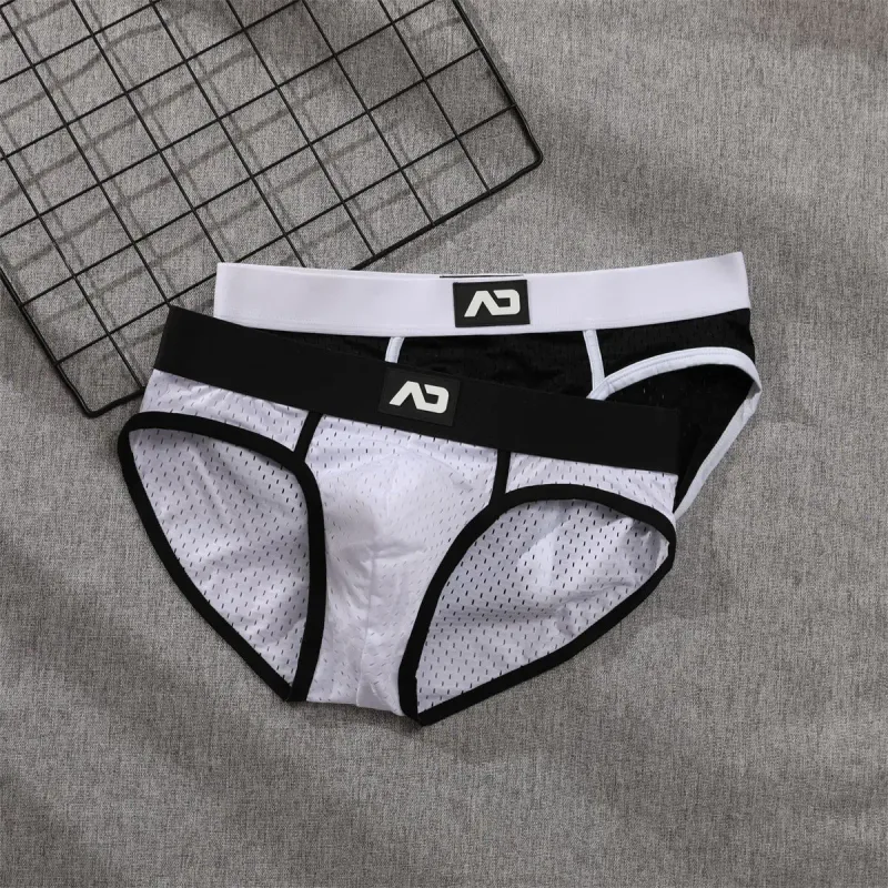 2026 solid color new men's low waist through mesh breathable briefs addicted underwear AD4-M388