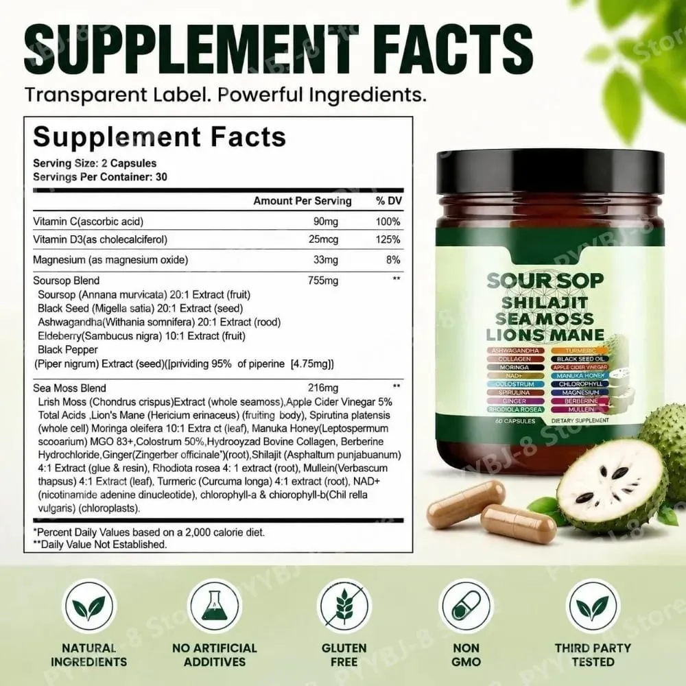 Shilajit και L-Arginine Capsules 60 Count with Rode Cannamon Fenugreek for Energy Immune Health Καθημερινή Υποστήριξη Ευεξίας — image 4