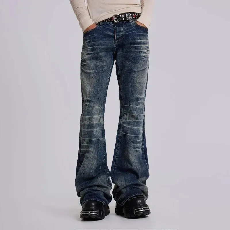 Y2K Mid Blue Flared Jeans Washed Men Women Bootcut Jeans Gothic High Street Unisex Streetwear Φαρδύ παντελόνι με φαρδύ πόδι — image 2