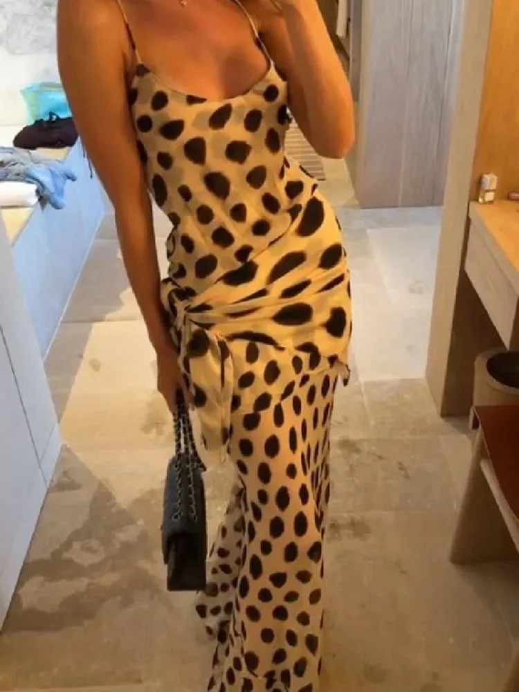 Retro Polka Dot Sling Maxi Dress Woman Sexy U-neck Sleeveless Waist-cinching Bodycon Dresses 2026 Summer Party Vacation Robes — image 4