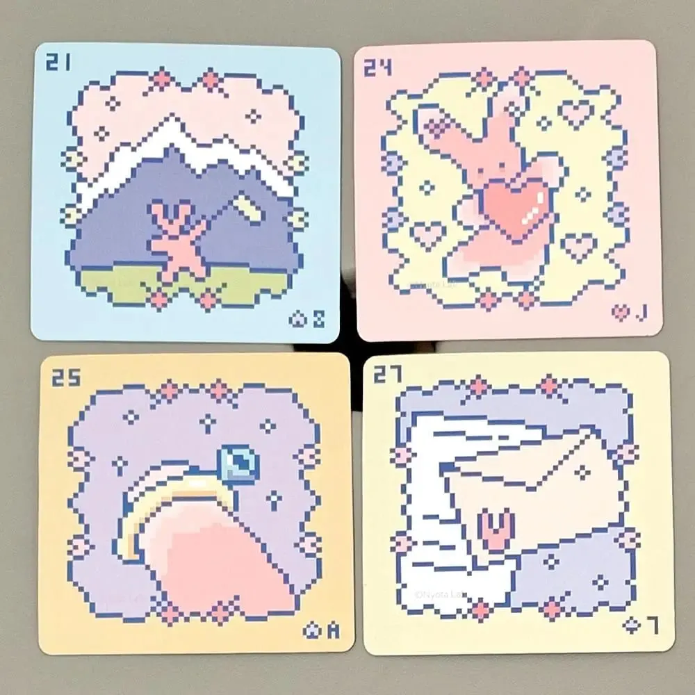 Kawaii Pixel Art Pinkish Lenormand Deck - 42 Cute Rabbit Oracle Cards 7x7cm for Divination Square Mini Deck Rembossed Cardstock