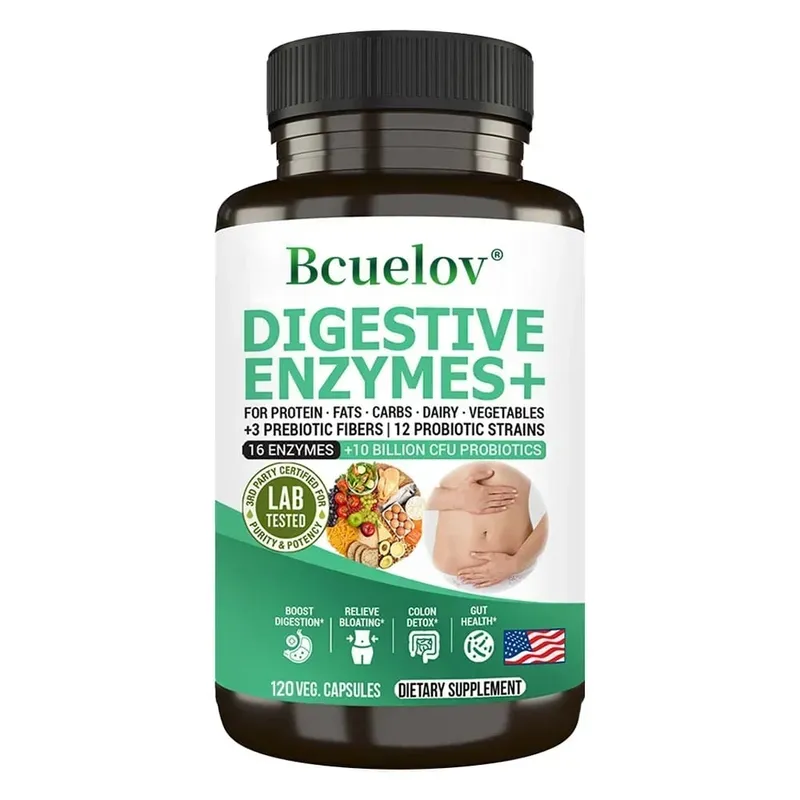 Digestive Enzyme Supplement - 3 Prebiotics 12 Probiotics 10 Billion CFU - Digestion Nutrient Absorption Colon Detoxification