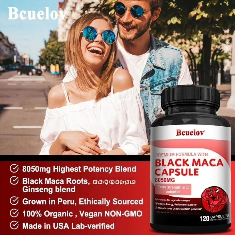 Powerful Black Maca Supplement for Men and Women Improve Energy Endurance Muscle Mass Health Maca Root Vegan Capsule — image 6