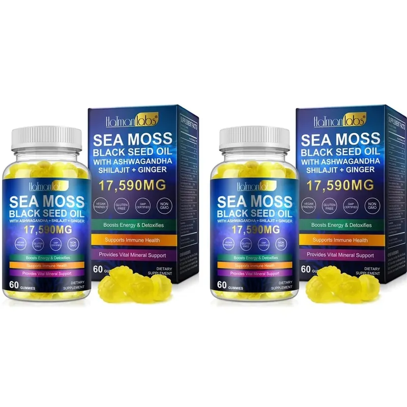 HalmanLabs Sea Moss Black Seed Oil Gummies with Vitamin C and Vitamin D for Immune Health and Vital Mineral Support 60 Gummies
