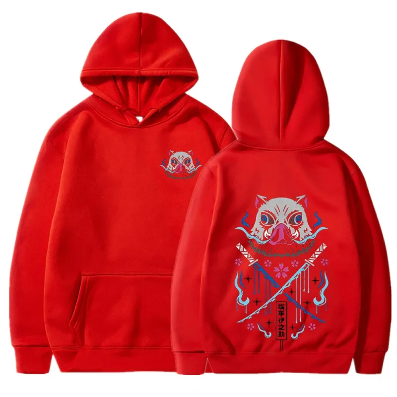 Inosuke Anime Hoodies Herr Dam Kimetsu no Yaiba Kawaii Manga Sweatshirts Gothic Harajuku Hood Pullover Casual Streetwear