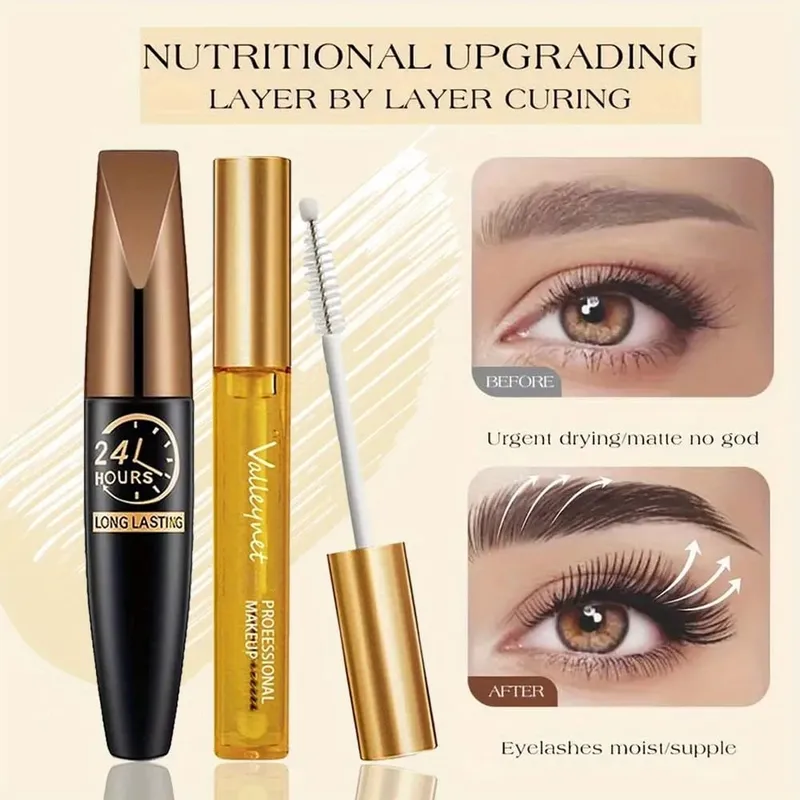2Pcs/Set Natural Lash Care Serum + 5D Curling Mascara Lashes Curled Lashes Long-lasting Waterproof Travel Eye Makeup Set