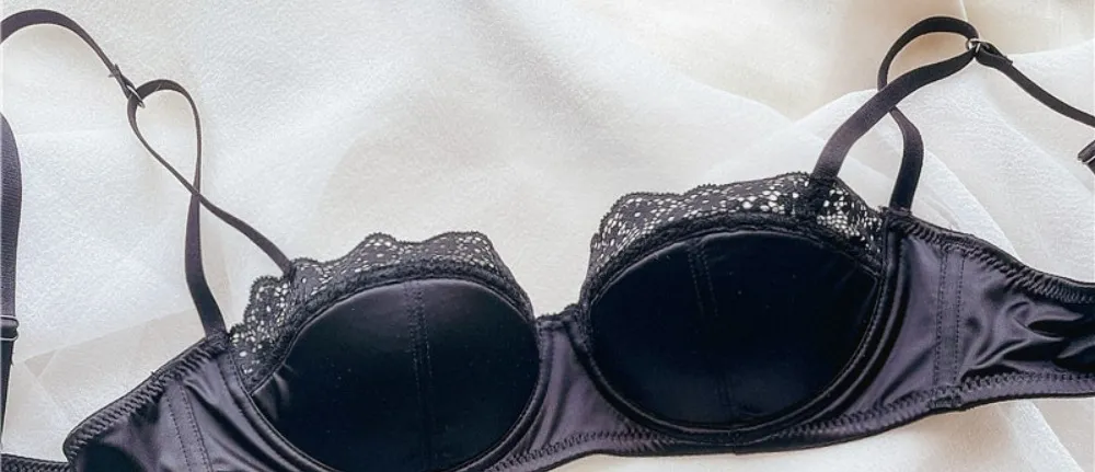 Women Half Cup Lace Bra Set Thin Underwire Sexy Minimizer Bra Anti-Sag Side Support Itago ang Kili-kili Fat Ladies Lingerie Set 2‑38