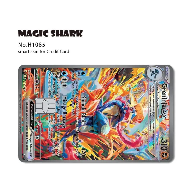 Magic Shark Mew Charizard EX Eevee Gengar Pikachu TCG Αυτοκόλλητο με ολογραφικό δέρμα λέιζερ για τραπεζική πιστωτική κάρτα