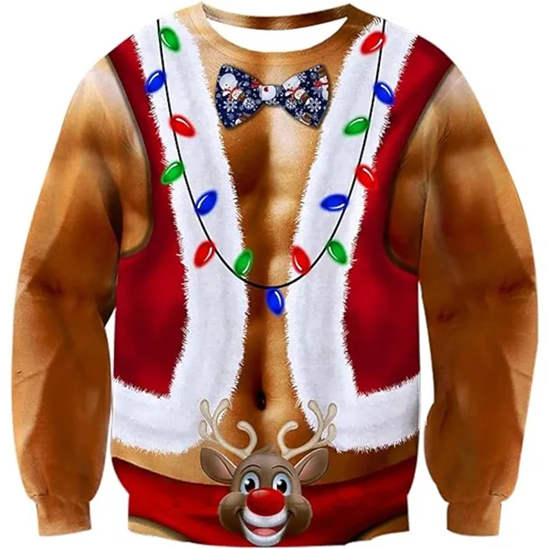 クリスマス醜いセーターおかしい 3D 印刷筋肉パターンスウェット男性のための新しいファッションプルオーバーパーティーコスプレ衣装クリスマスギフト — image 3