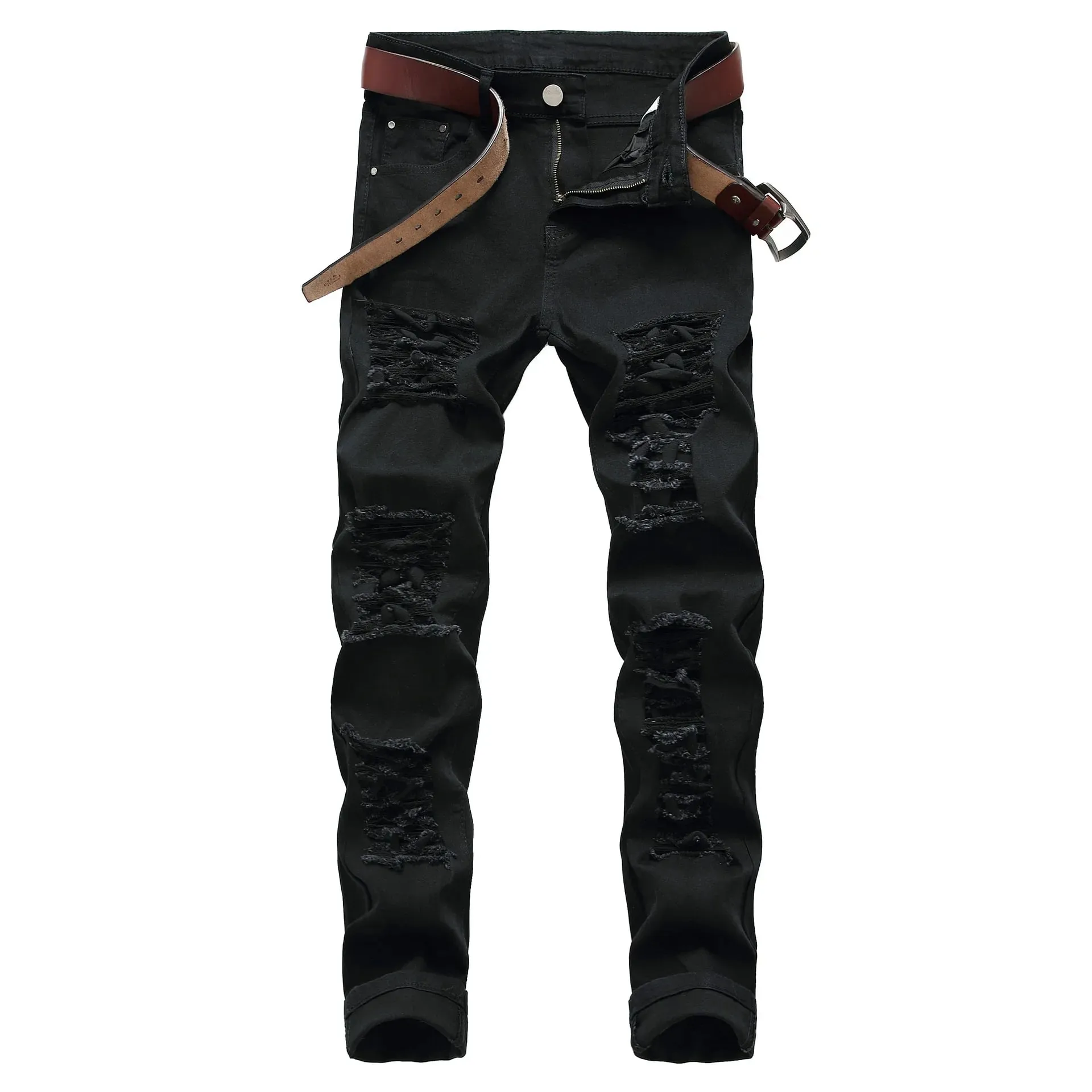 2025-ös Hole Farmer nadrágok Férfi Tide márka Ruined Hole Farmer Solid Slim All match High Street Hip Hop Nadrág Piros Fehér Nagy méret — image 9