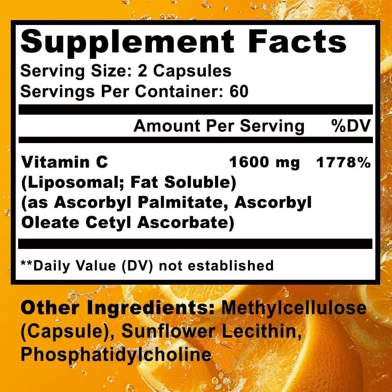 Liposomal Vitamin C 1600mg - Nagtataguyod ng Collagen Production Immune Support Napakahusay na Antioxidant