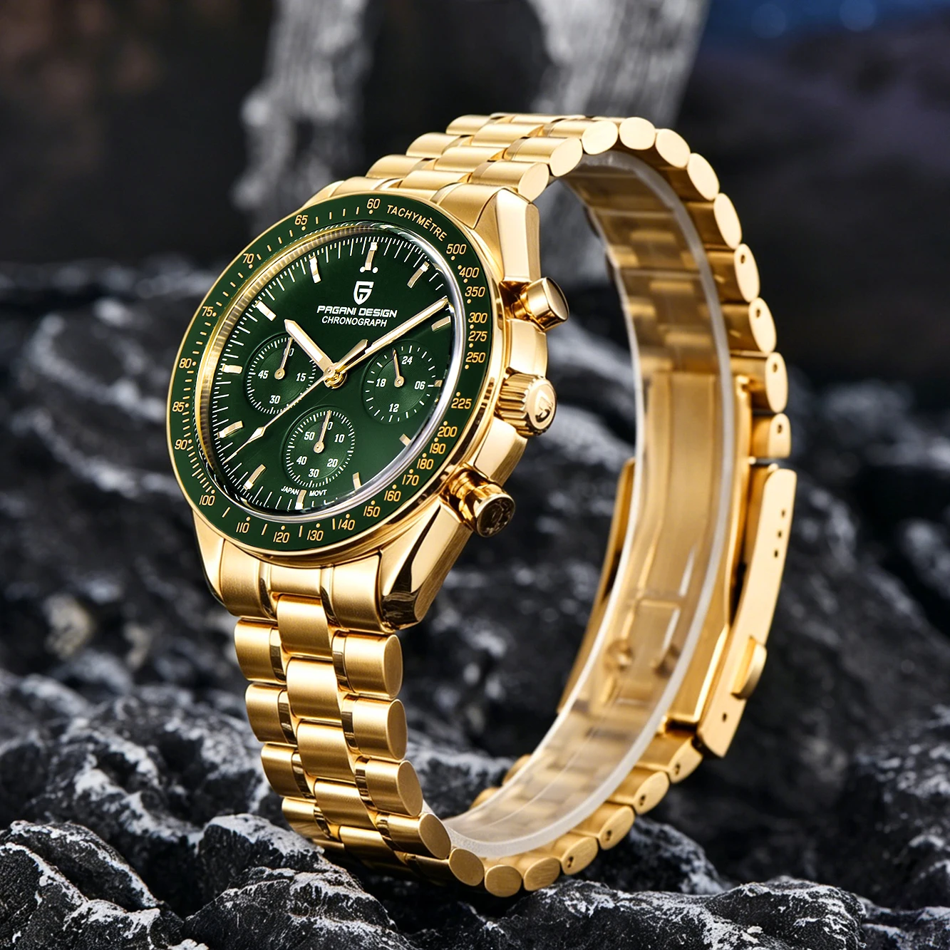 New Classic Men Watch PAGANI DESIGN Golden Green Luxury Quartz Watch For Men Automatic Date Speed Sport Chronograph AR Sapphire Crystal Wristwatch Men Local Shipping — image 6
