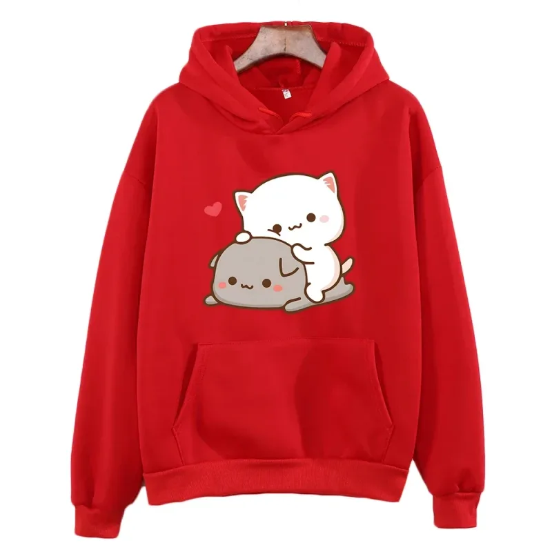 Mochi Peach And Goma Cute Cat Hoodie Sweatshirt für Mädchen Mode Kawaii Cartoon Pullover Women_Men Umweltschutz