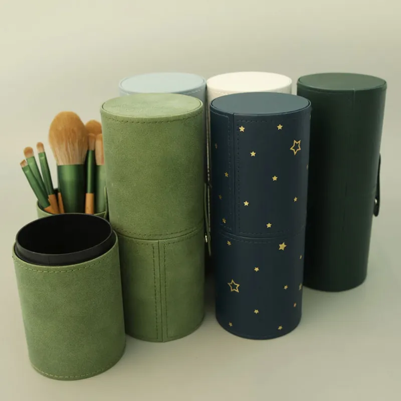 PU Leather Makeup Brush Bucket Portable Travel Cosmetic Bag Multi-Function Dust-Proof Waterproof Makeup Brush Cylinder
