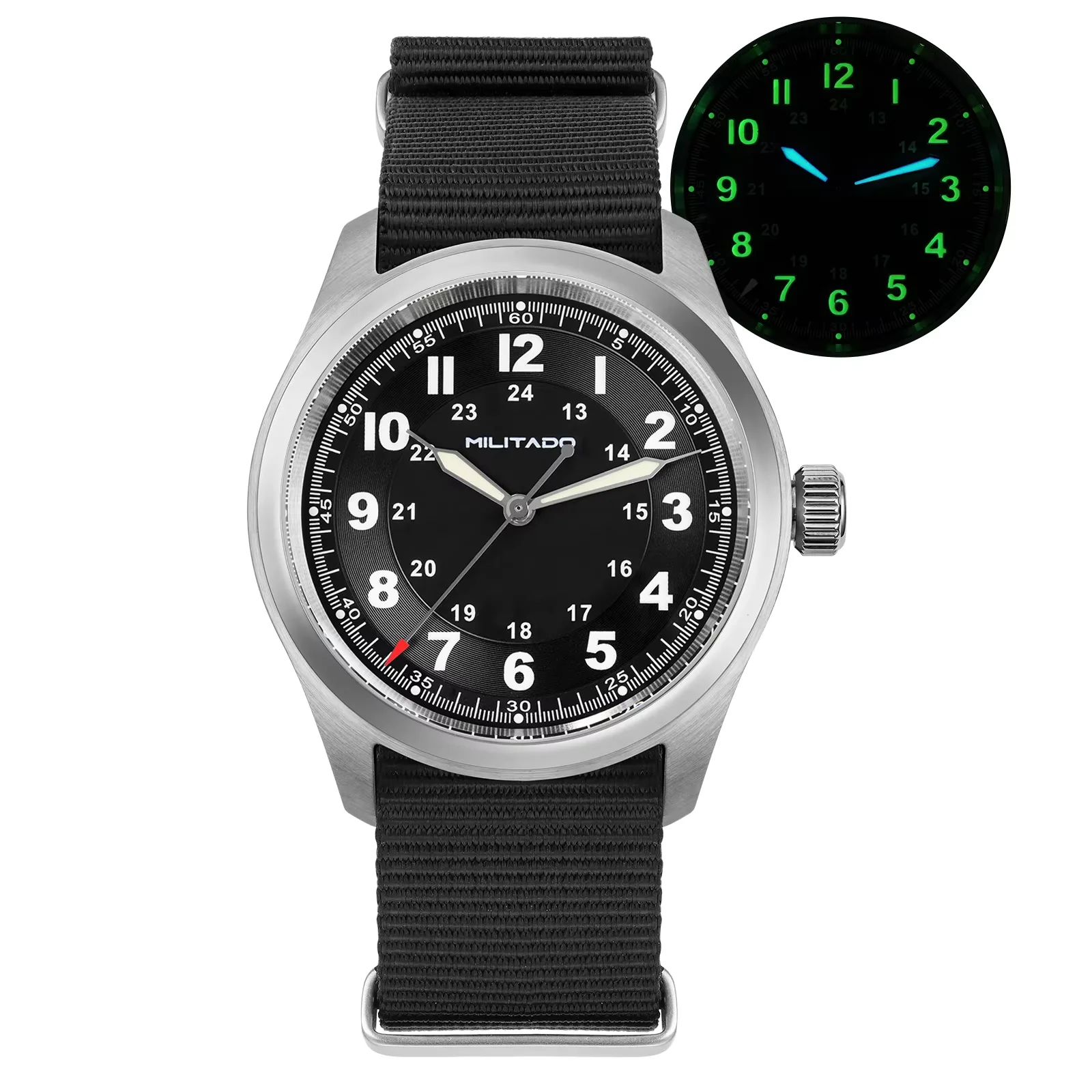 Militado ML08 Quartz Watch VH31 Movement Steel Strip Sapphire Crystal Vintage Watch 10Bar Waterproof BGW9 Luminous Mens Watch