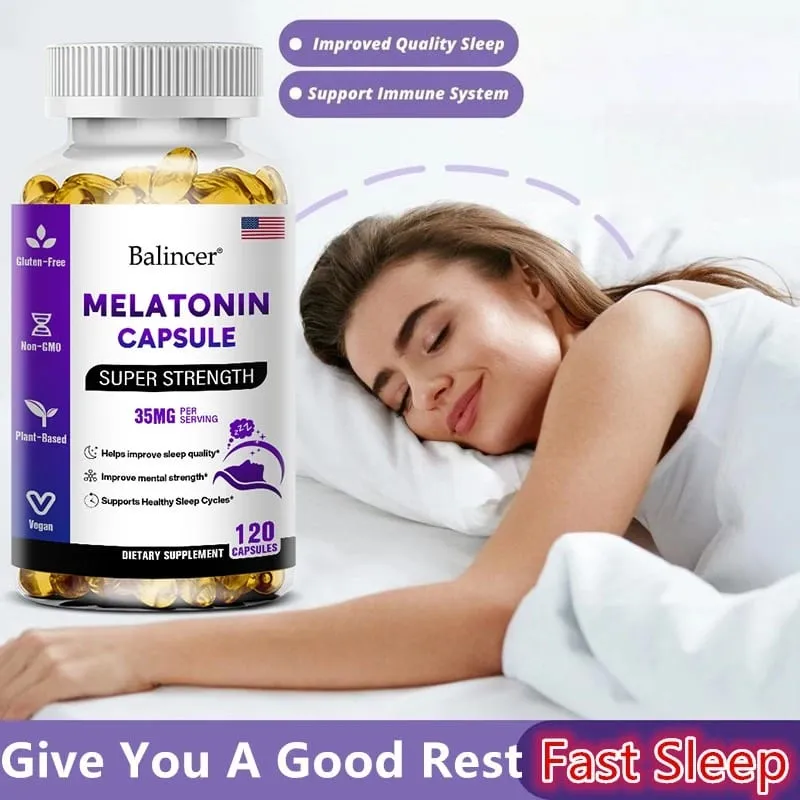Contains 35 Mg Melatonin Capsules - Improve Insomnia Promote Sleep Quality & Alertness Help Deep Sleep 120 Capsules