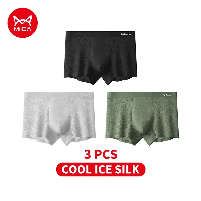 MiiOW 3Pcs Hollow-out Ice Silk Men Underwear Boxers Silky Breathable Man Underpants 10A Antibacterial Crotch Men's Boxer Panties — image 25