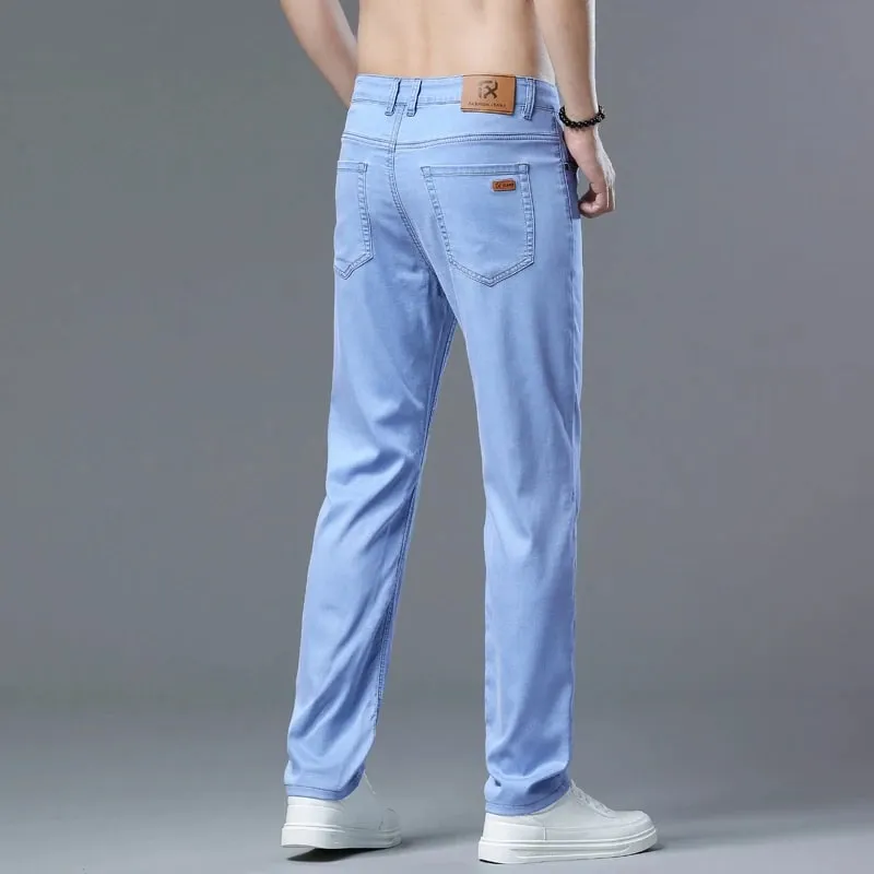 Lyocell Jeans nyári ultravékony elasztikus egyenes férfi farmer nadrág divat koreai puha kendő Menő üzleti alkalmi nadrág — image 5