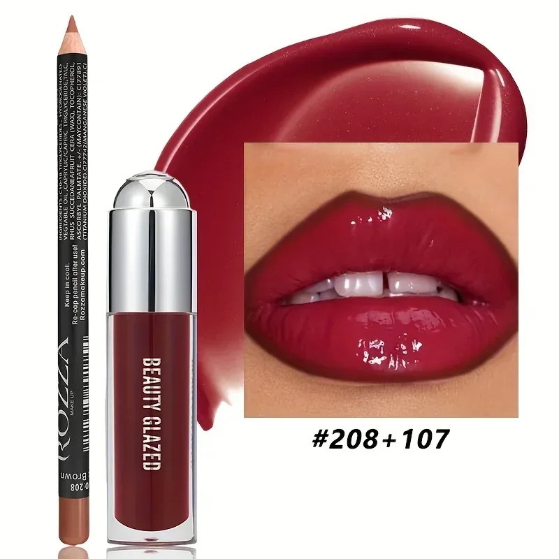 2Pcs Lip Liner Lip Gloss Set Longlasting Natural Nude Lip Glow Waterproof Lip Oil