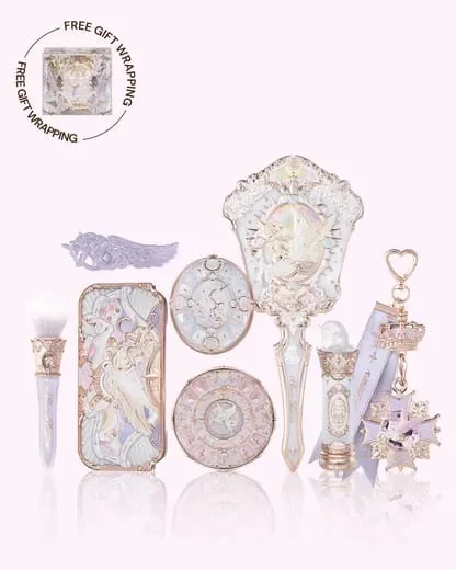Flower Knows Knight Unicorn סדרת 10 חלקים סט איפור צללית סומק מראה ורוד סגול ערכת קוסמטיקה קופסת מגירות מתנה — image 3