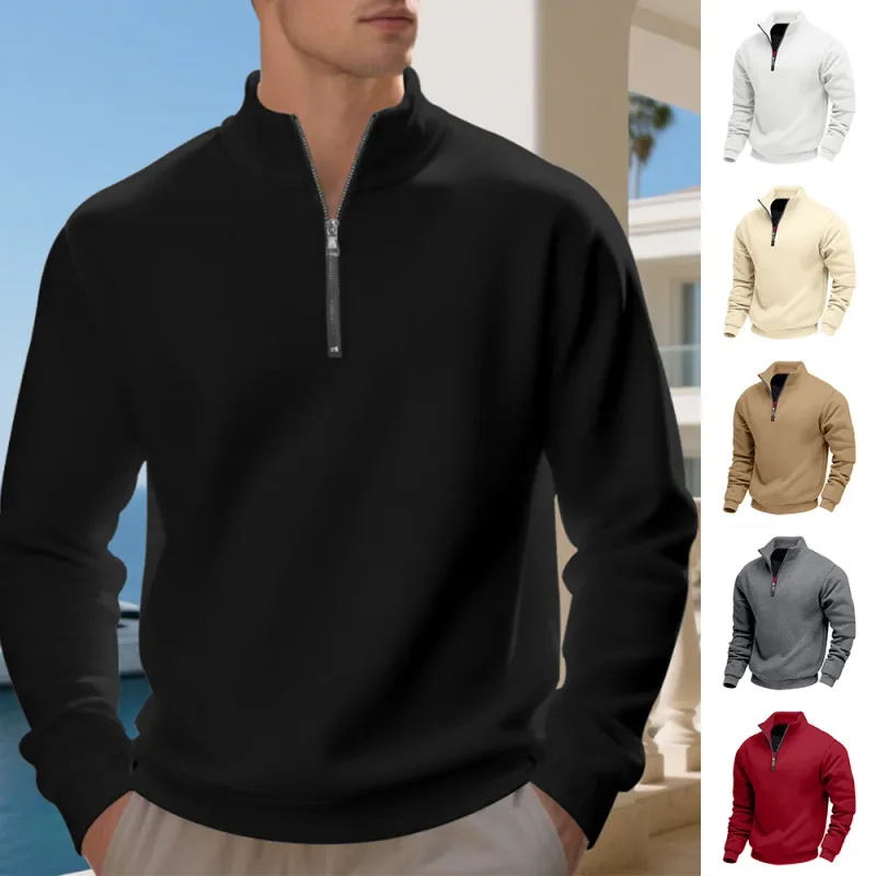 Pull polaire à manches longues et col montant pour homme, pull ample et confortable, décontracté et confortable, avec fermeture éclair, automne et hiver — image 2