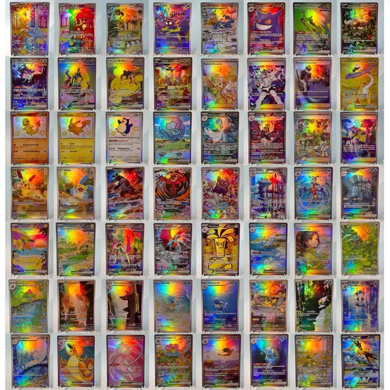 כרטיסי פוקימון 151 PKM PTCG3-D Bulbasaur Squirt Rainbow Gengar לשעבר Holographic Ex GX Rare Collection מתנות צעצועי קרב לתחביבים