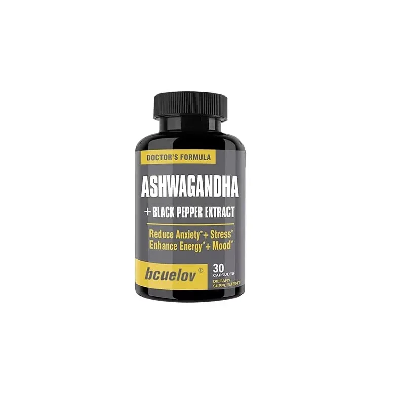 Ashwagandha + Black Pepper Extract Capsules Helps Improve Energy and Mood Reduce Anxiety and Stress Promotes Nerve Health