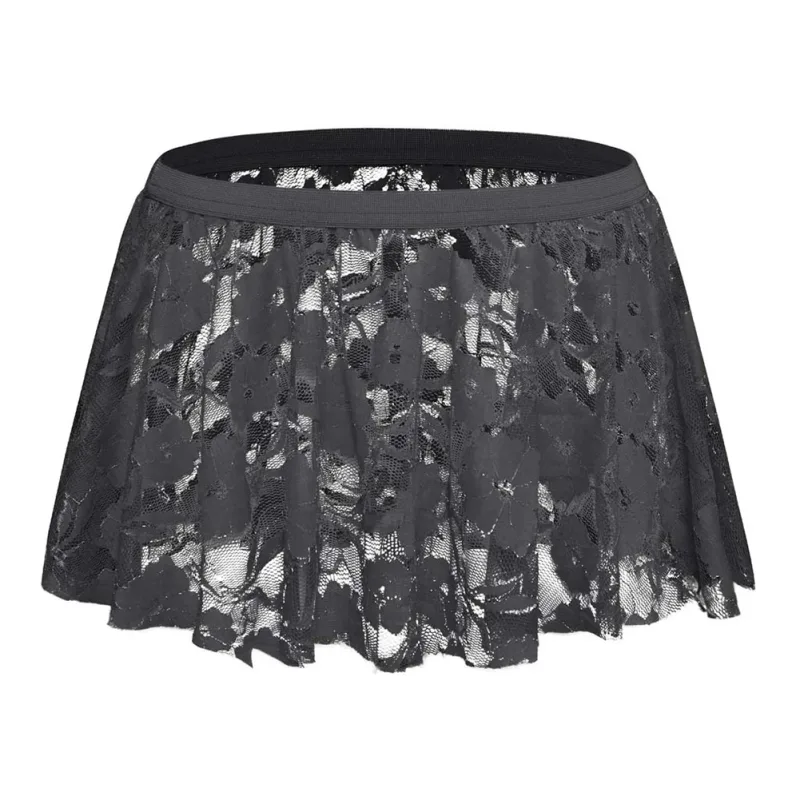 Men Solid Lace Skirt Mesh See Through For Lingerie Low For Rise Pleated Skirts See Through Bodycon Bottom For Party Evening