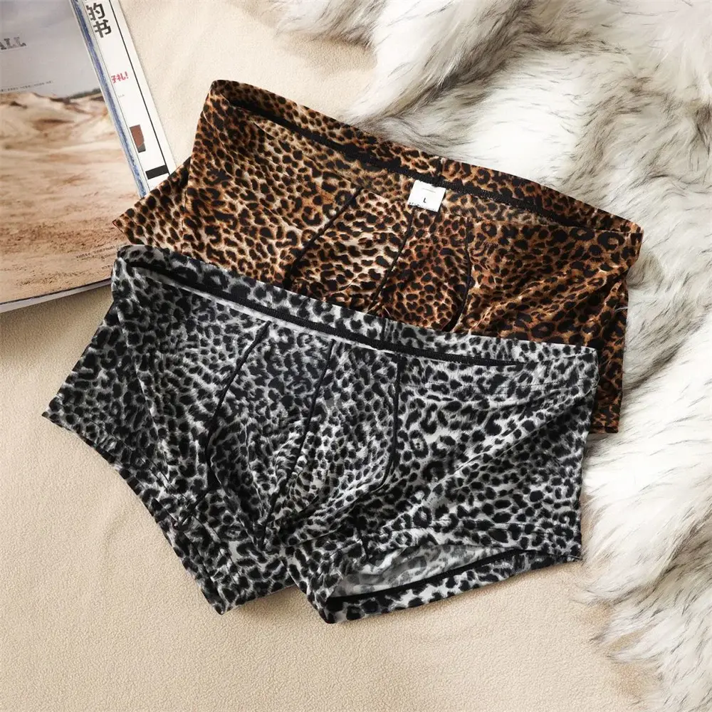 Hot Men's Low Waist Sexy Leopard Print Boxer Shorts Comfortable Summer Thin Male Trunk Underwear Plus Size — image 1