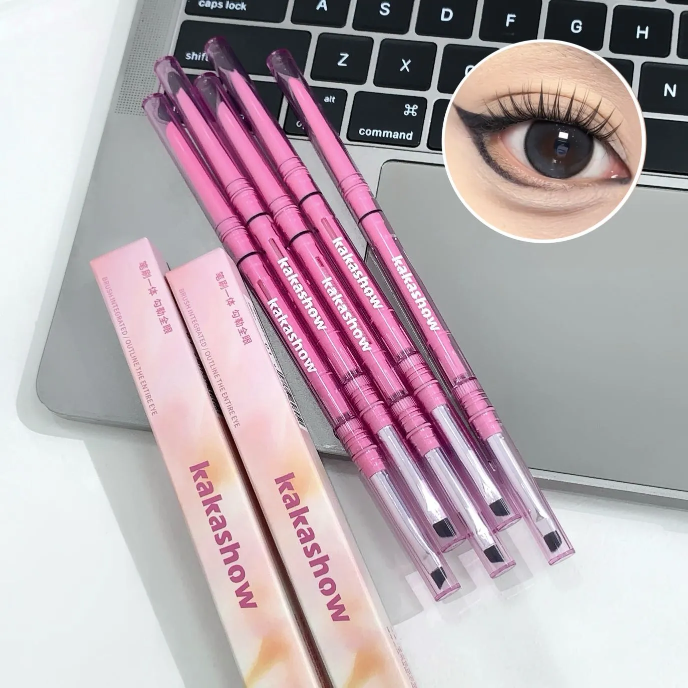Double-headed Natural Black Eyeliner Gel with Brush Smudge-Proof Waterproof Creamy Smooth Rose Pink for Brows & Under Eye Makeup — image 3