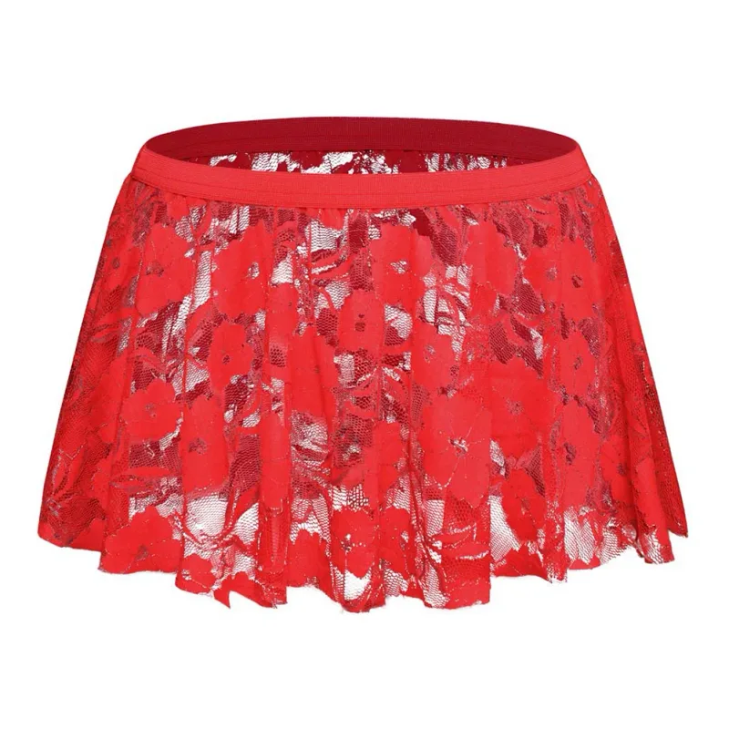Men Solid Lace Skirt Mesh See Through For Lingerie Low For Rise Pleated Skirts See Through Bodycon Bottom For Party Evening