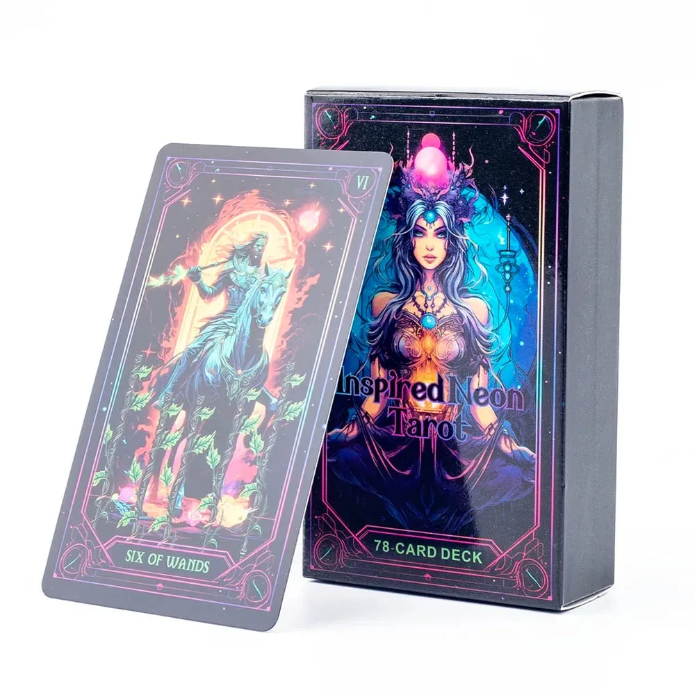Dek Tarot Neon Terinspirasi 78 Kartu Edisi Ramalan Visi Bahasa Inggris Papan 10.3X6Cm untuk Bermain Game dan Ramalan